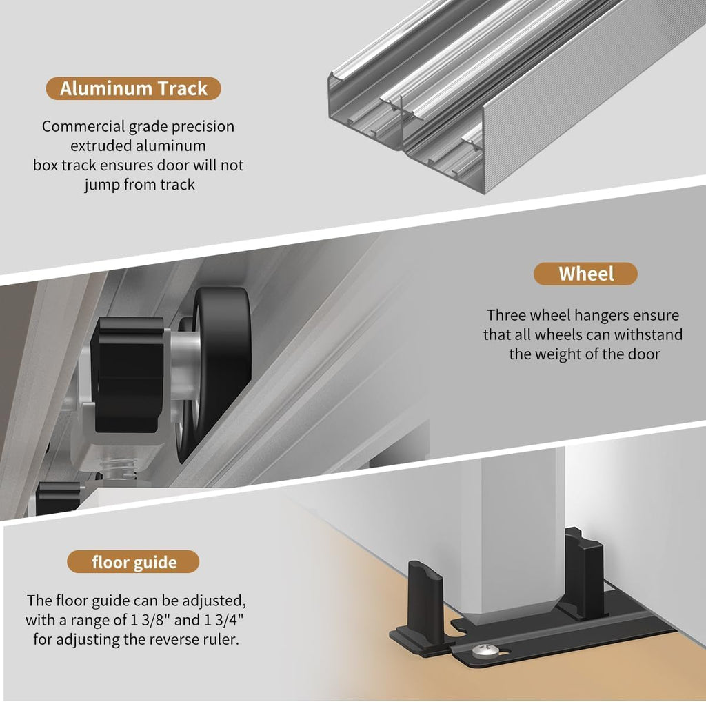Heavy Duty Bypass Sliding Closet Door Track Hardware 60', 5FT Aluminium Pocket Door Track Rail Set, Smoothly and Quietly, for 2 Door System
