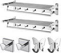 Roshan Handcrafted and Hand Polished Multi Purpose Towel Rack, Rust Proof and Peel Resistant Towel Shelf, Includes 2 Handmade Hooks (6-Piece Silver)