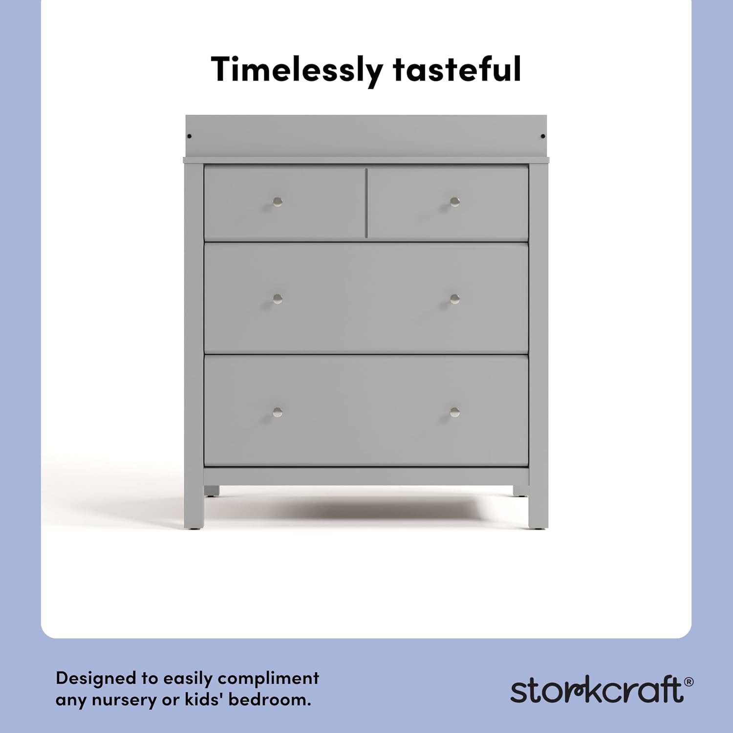 Storkcraft Horizon 3 Drawer Chest with Changing Topper (Pebble Gray) – GREENGUARD Gold Certified, Includes Removable Changing Table Topper, Chest of Drawers for Nursery & Kids Bedroom