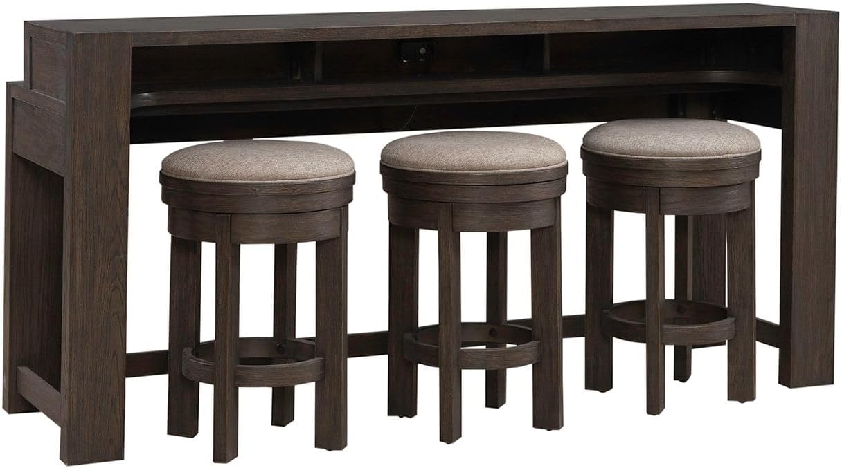 Liberty Furniture Lennox Hill Living Room 4 Piece Set - Console Bar Table, 3 Swivel Upholstered Stools - Bark
