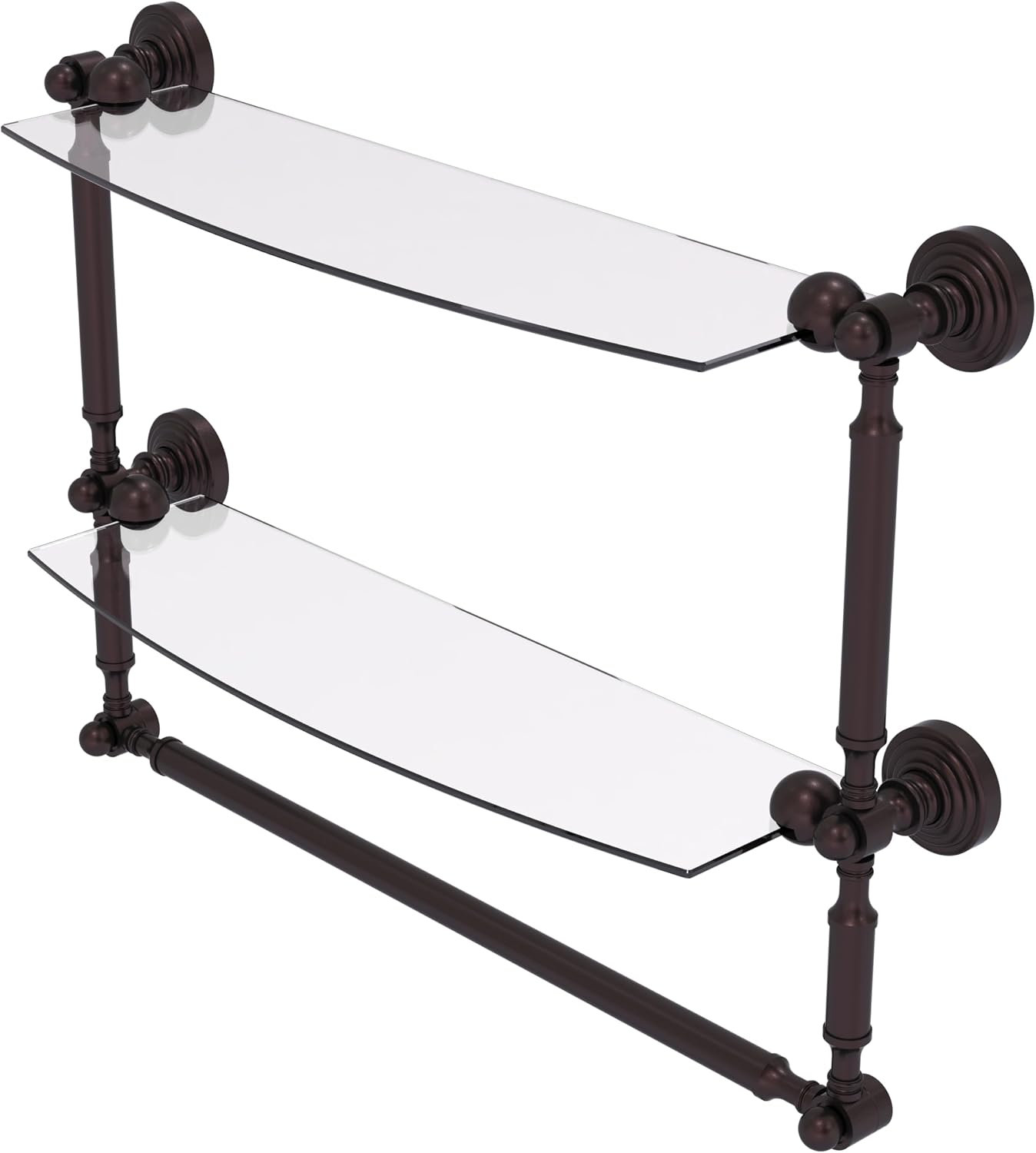 Allied Brass WP-34TB/18-ABZ Waverly Place Collection 18 Inch Two Tiered Glass Integrated Towel Bar Shelf, Antique Bronze