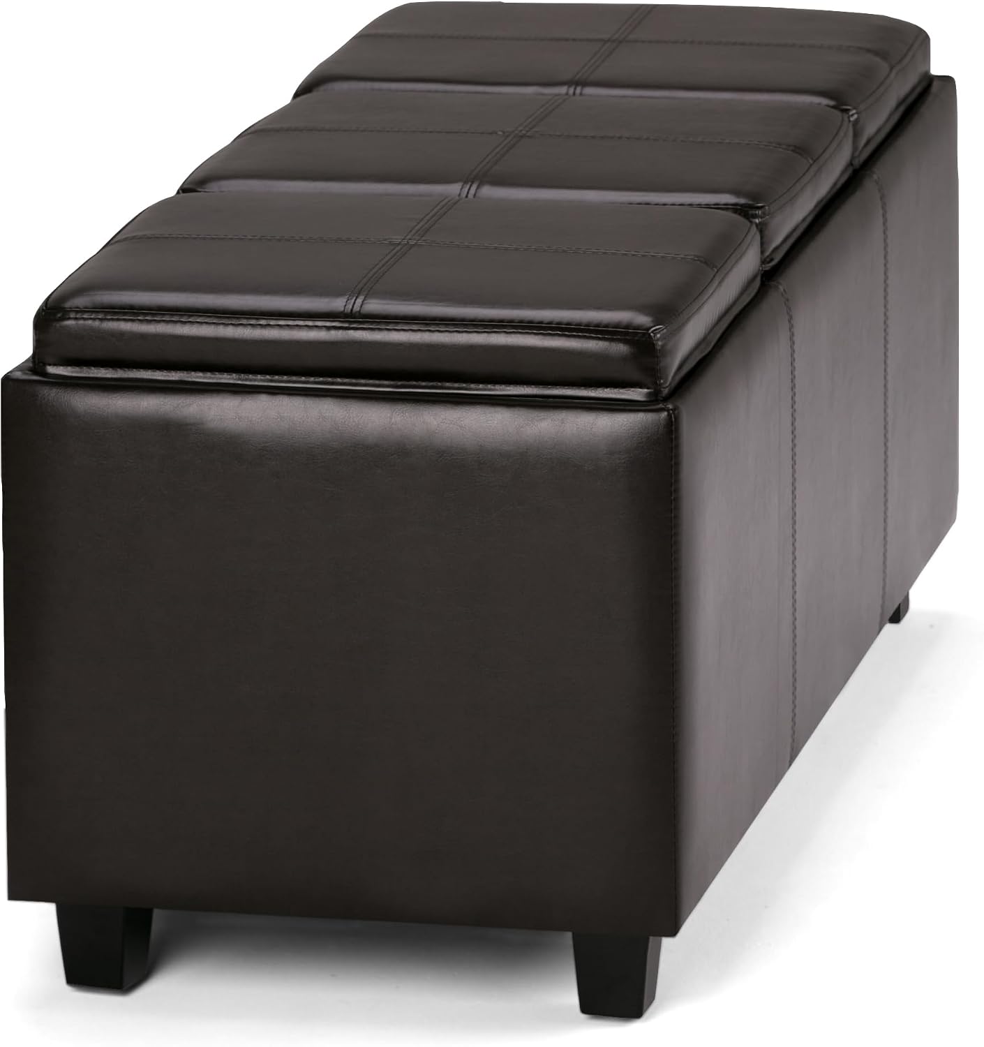 SIMPLIHOME Avalon Storage Ottoman - 42 inch Wide Upholstered Vegan Leather Rectangular Flip-Top Ottoman in Tanners Brown, Contemporary Coffee Table Ottoman for Living Room with Hidden Storage