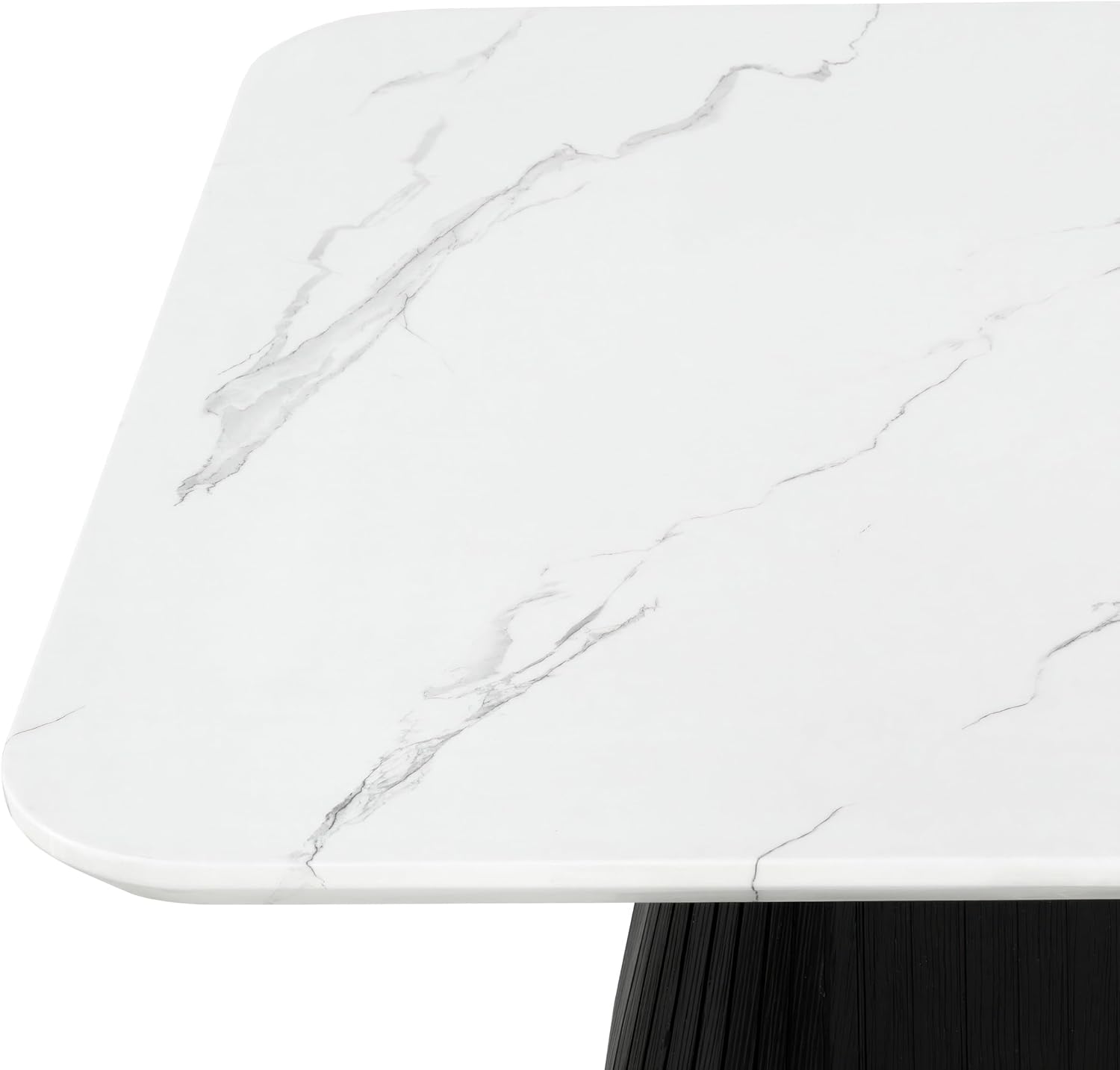 Furniture of America Coraly Modern 36-inch Square Coffee Table with High Gloss Faux Marble Top and Fluted Pedestal Base for Small Space, Living Room, Home Office, Black and White