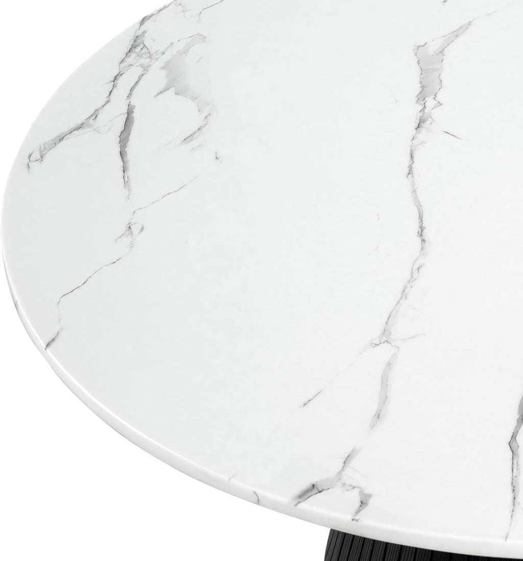 Furniture of America Coraly Modern 36-inch Round Coffee Table with High Gloss Faux Marble Top and Fluted Pedestal Base for Small Space, Living Room, Home Office, Black and White