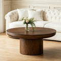 WILLIAMSPACE 35.98' Round Coffee Table with Cylindrical Base, Modern Wood Drum Center Table, Accent Side End Table for Living Room Apartment, φ35.98'*15.98'H (Dark Brown)