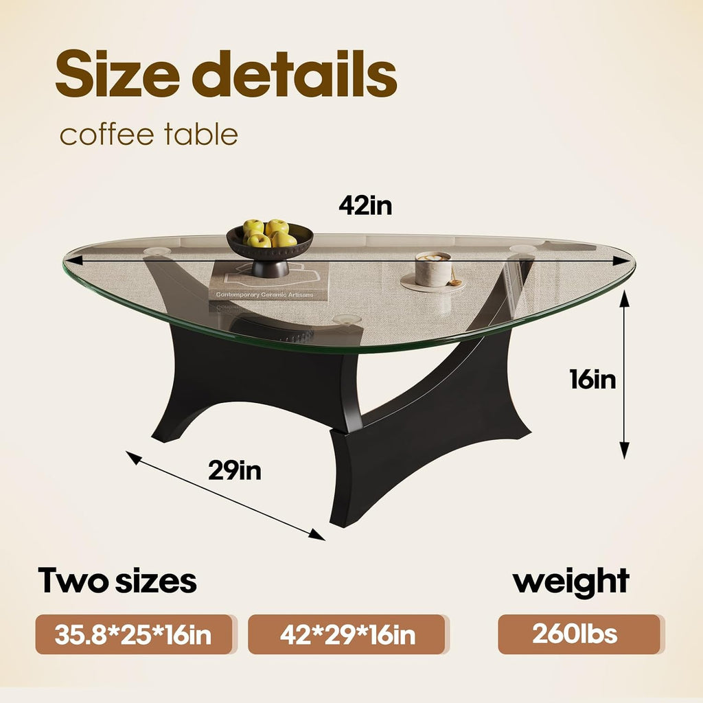 Glass Coffee Table Mid-Century Modern Coffee Table for Living Room Center Table Suitable for Bedroom Living Room Reception Office Tables（Black/Transparent，Large）