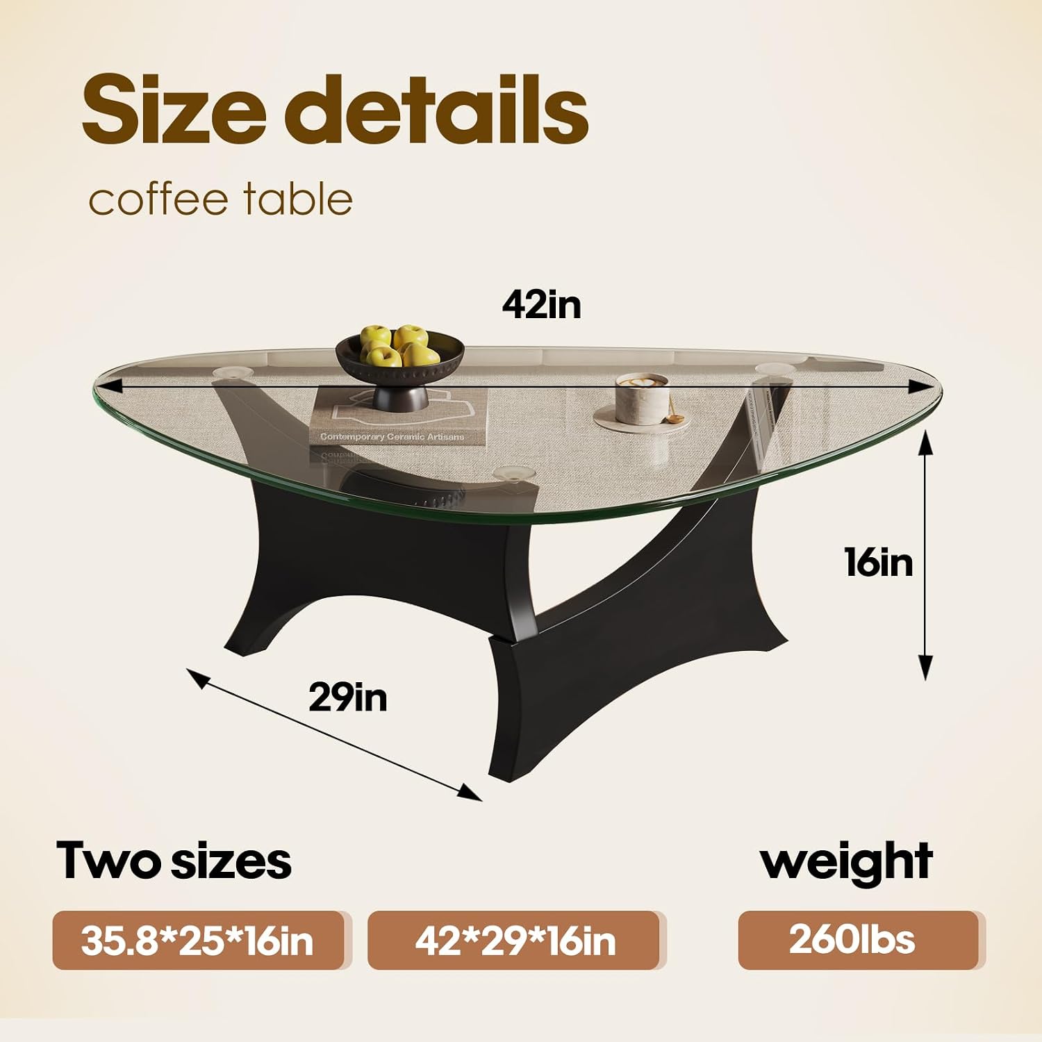 Glass Coffee Table Mid-Century Modern Coffee Table for Living Room Center Table Suitable for Bedroom Living Room Reception Office Tables（Black/Transparent，Large）