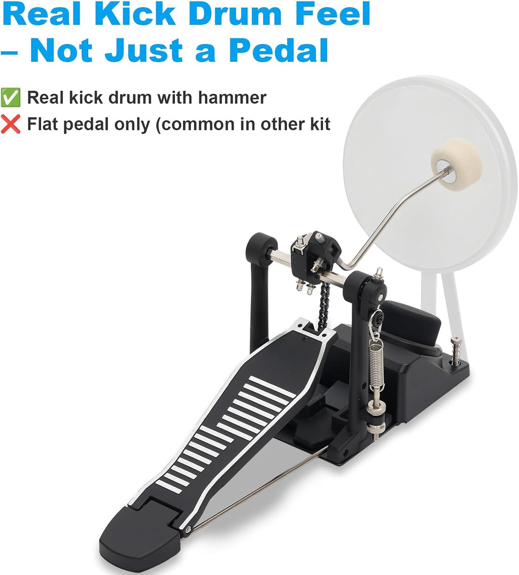 RVONE Electric Drum Set with Kick Hammer Pedal, Electronic Drum Kit for Kids Adult Beginner with 150 Sounds, 10' Cymbals, 4 Quiet Mesh Pads, all-in-one drum set with Throne, Headphones, Sticks