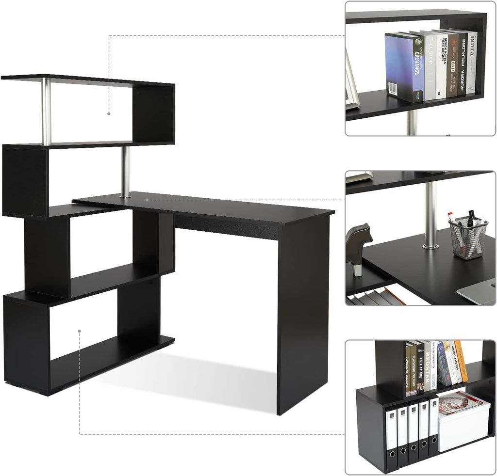 Mondeer 41.7' L Shaped Desk with 4-Tier Storage Shelves, Computer Corner Desk for Study Home Office Living Room (Black)