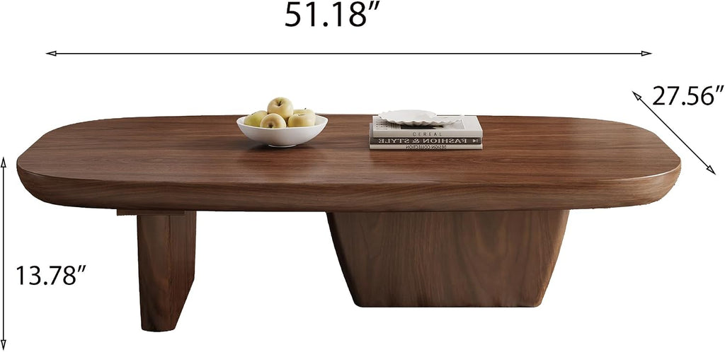 Mid Century Modern Wood Coffee Table with Rounded Edges and Unique Dual Leg Design, Easy Assembly Brown Living Room Center Table, 51.2' Rectangular Tea Table