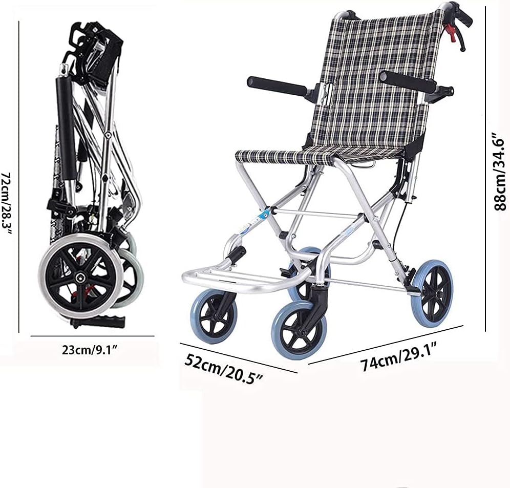Folding Transport Chair with Footrests - Adult Wheelchair for Travel and Storage with 8-Inch Wheels, Foldable and Portable Disability Aid