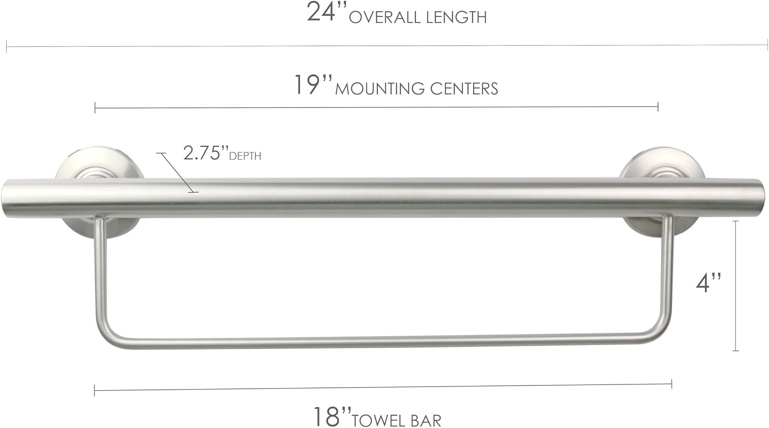 24' Designer Newport Wall Mount Bathroom Shower Grab Bar with Towel Bar, Satin Finish