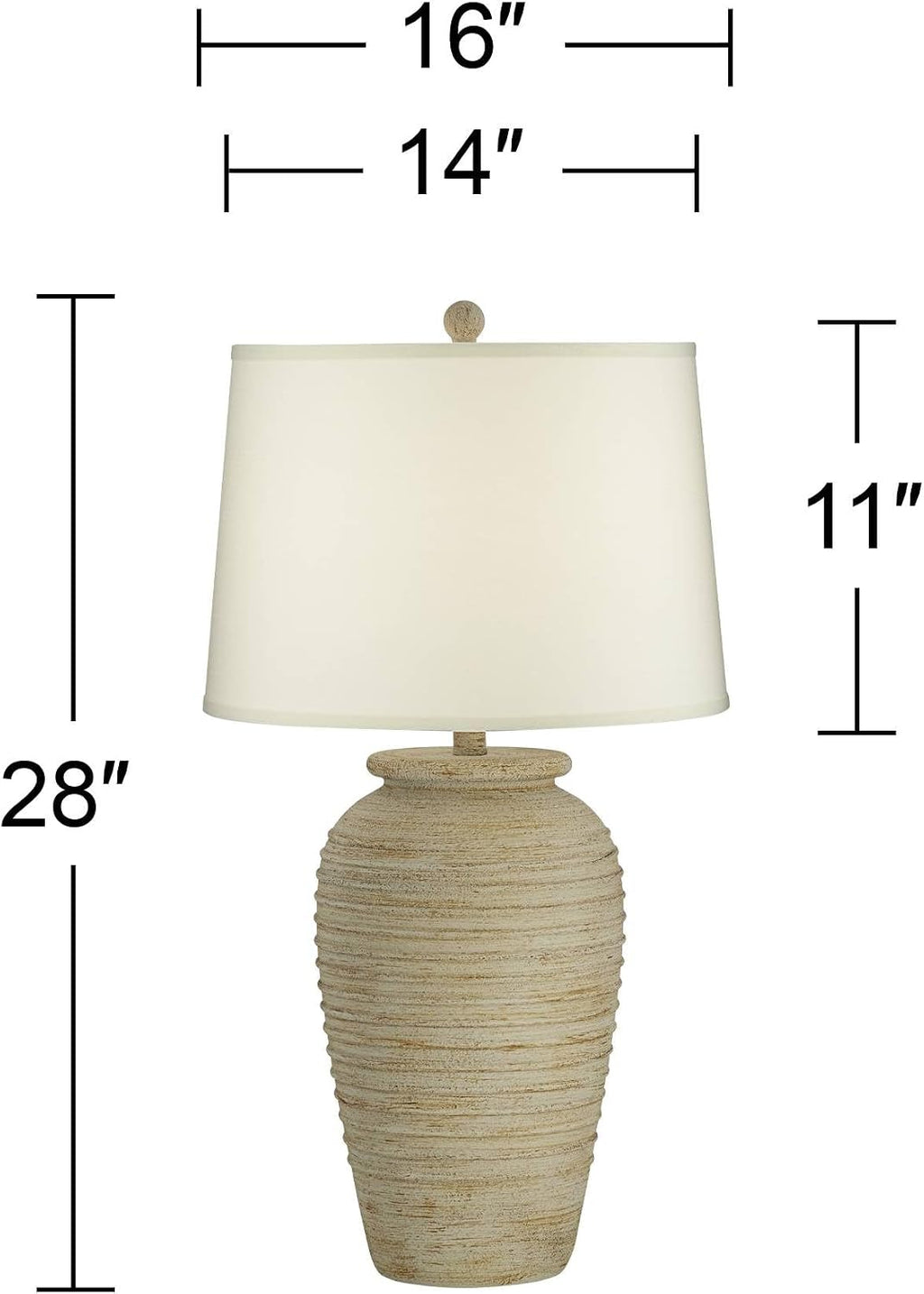John Timberland Austin Country Cottage Southwest Style Jug-Shaped Table Lamp 28' Tall Sand Tone Desert Ridged Cream Linen Drum Shade for Living Room Bedroom House Bedside Nightstand Home Office
