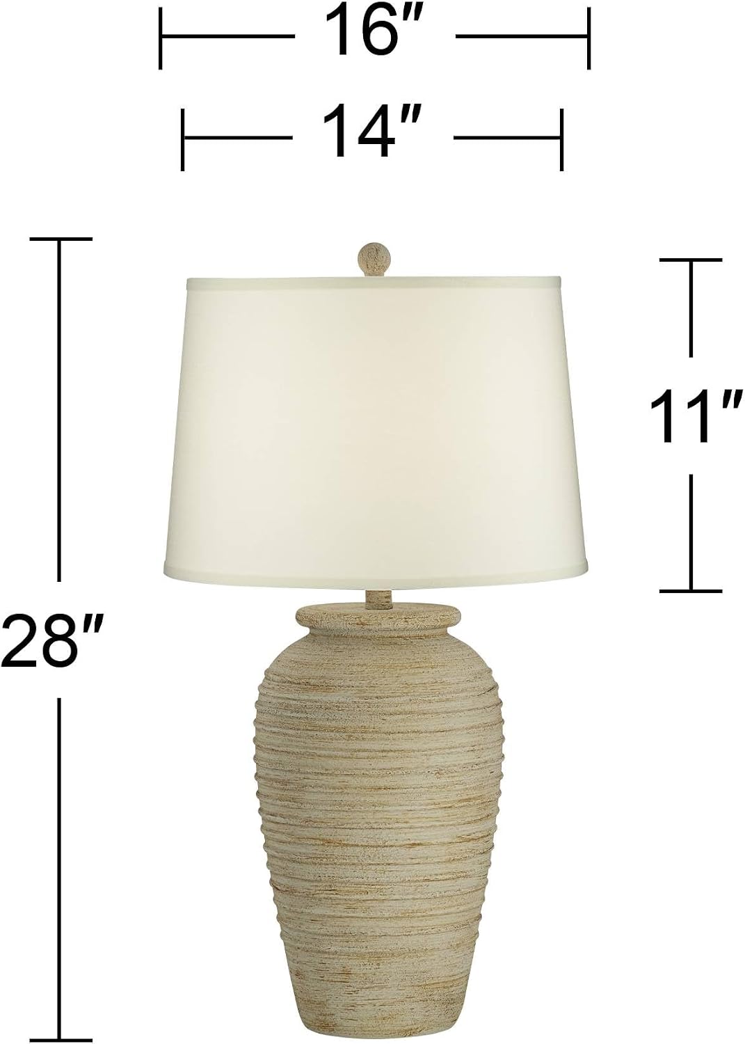 John Timberland Austin Country Cottage Southwest Style Jug-Shaped Table Lamp 28' Tall Sand Tone Desert Ridged Cream Linen Drum Shade for Living Room Bedroom House Bedside Nightstand Home Office