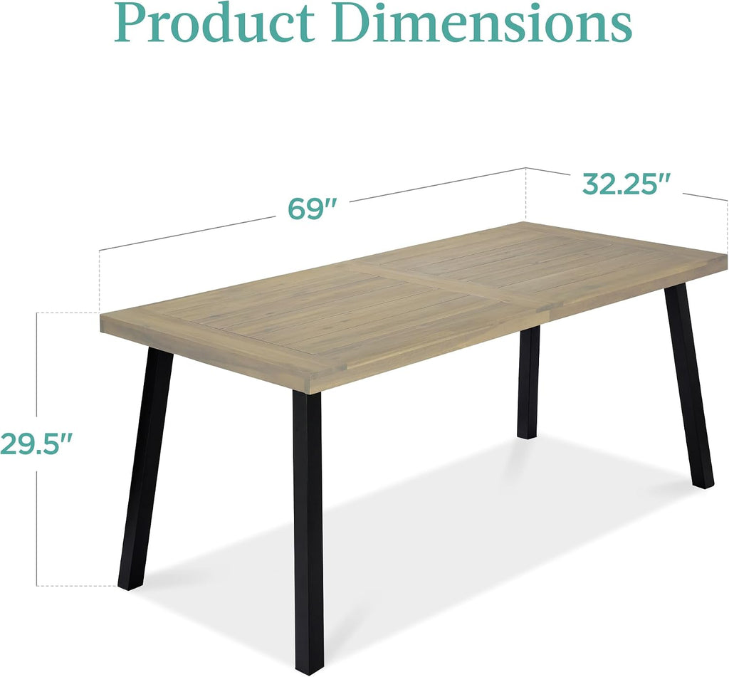 Best Choice Products 6-Person Indoor Outdoor Acacia Wood Dining Table, Picnic Table w/Powder-Coated Steel, 350 Pound Capacity Legs - Taupe
