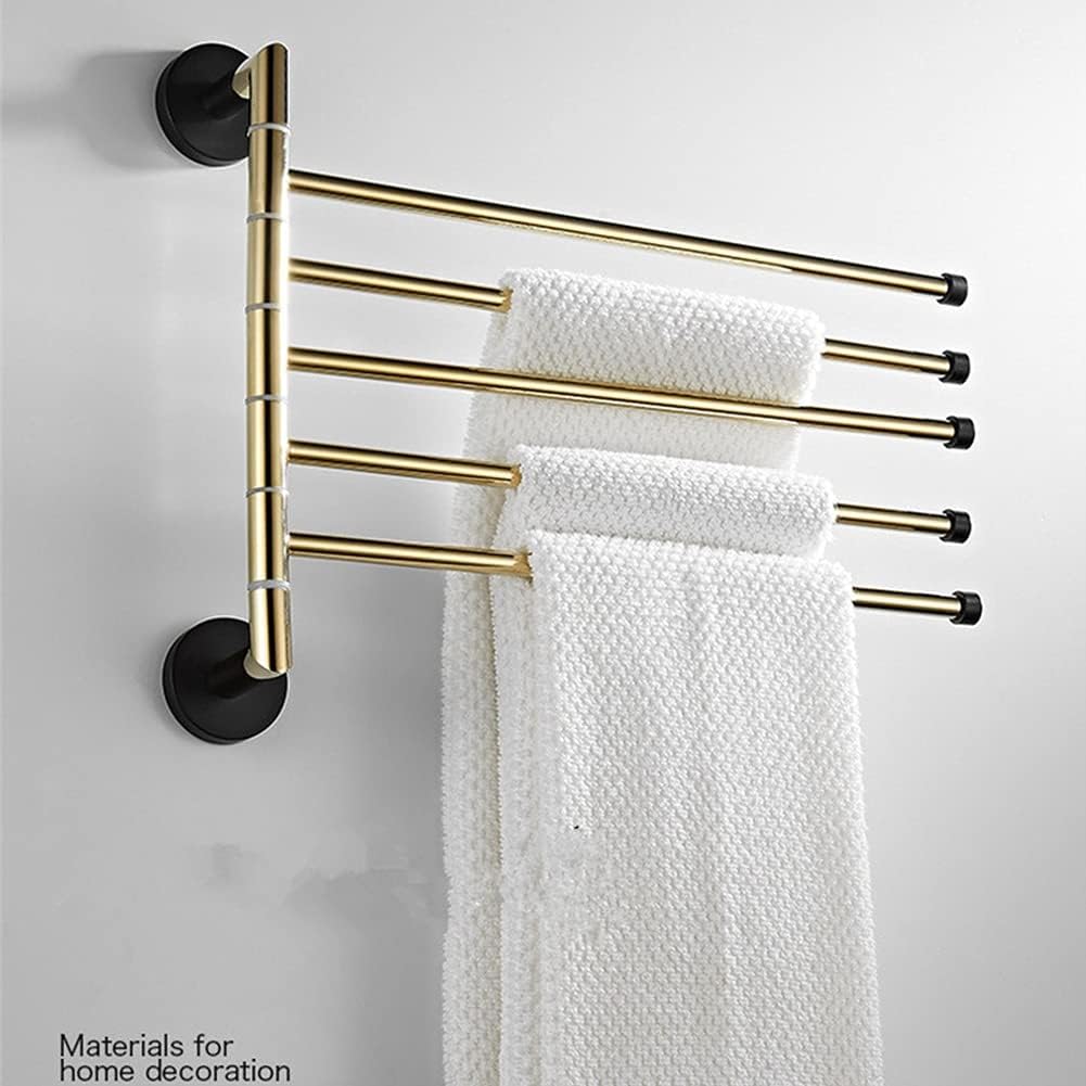 Towel Rail for Bathroom, Swivel Towel Hangers, Copper Gold Wall Mounted 5 Towel Bars, Bathroom Towel Rail Rack, Antique Bathroom Towel Holder Towel Hanger (Gold and Black-A