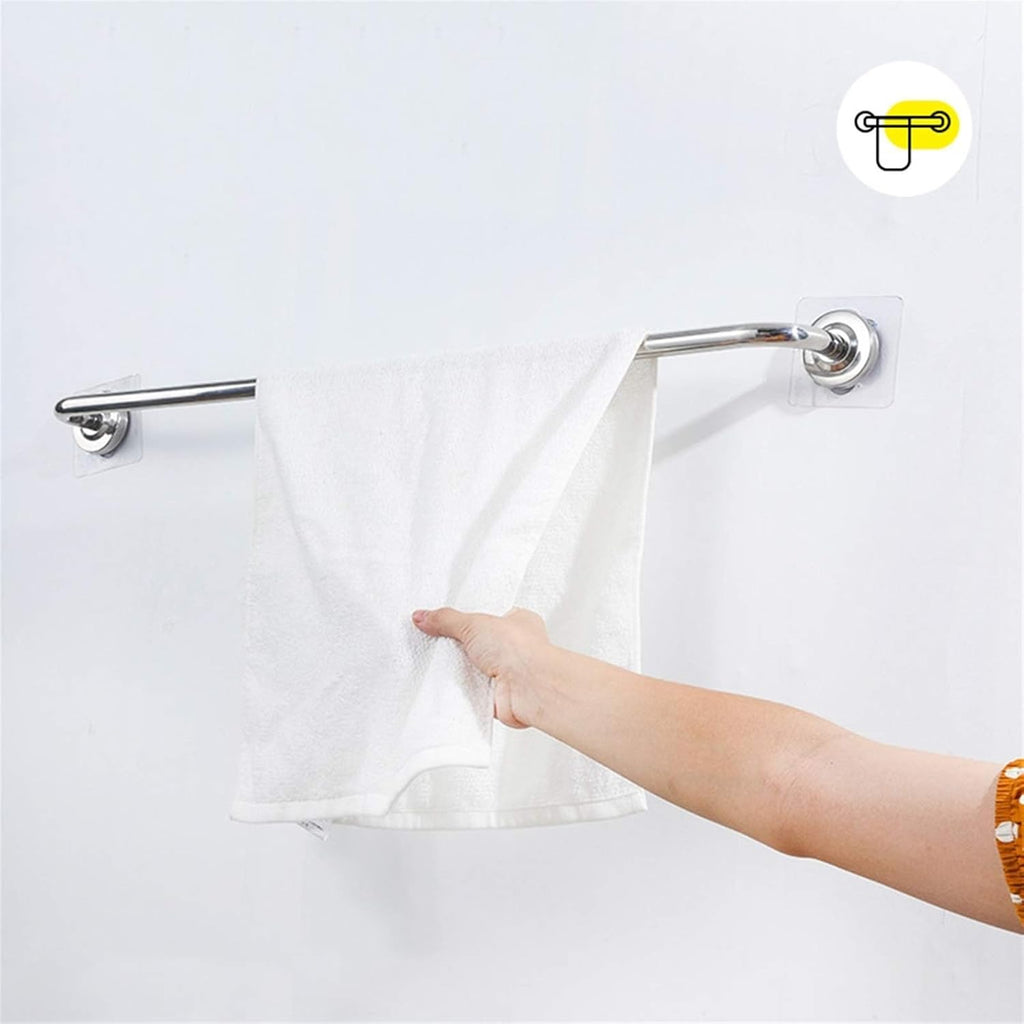 Wall-Mounted Towel Rack,Wall Mounted Towel Bar & Clothes Rack, Self-Adhesive 60cm Stainless Steel Bathroom Organizer, Durable and Space-Saving Solution for Towels and Clothes