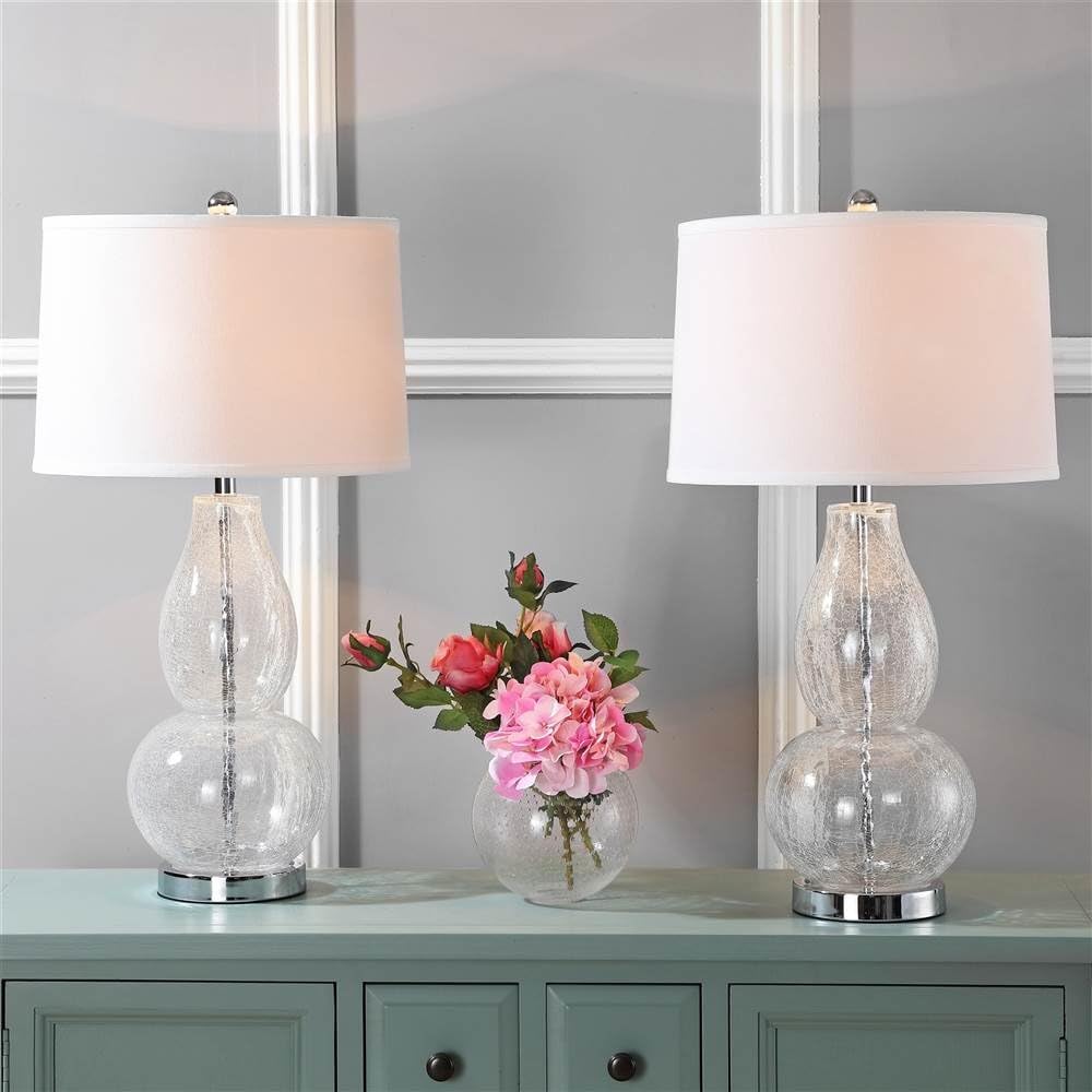 SAFAVIEH Lighting Collection Mercurio Crackle Glass Double Gourd 29-inch Bedroom Living Room Home Office Desk Nightstand Table Lamp Set of 2 (LED Bulbs Included)