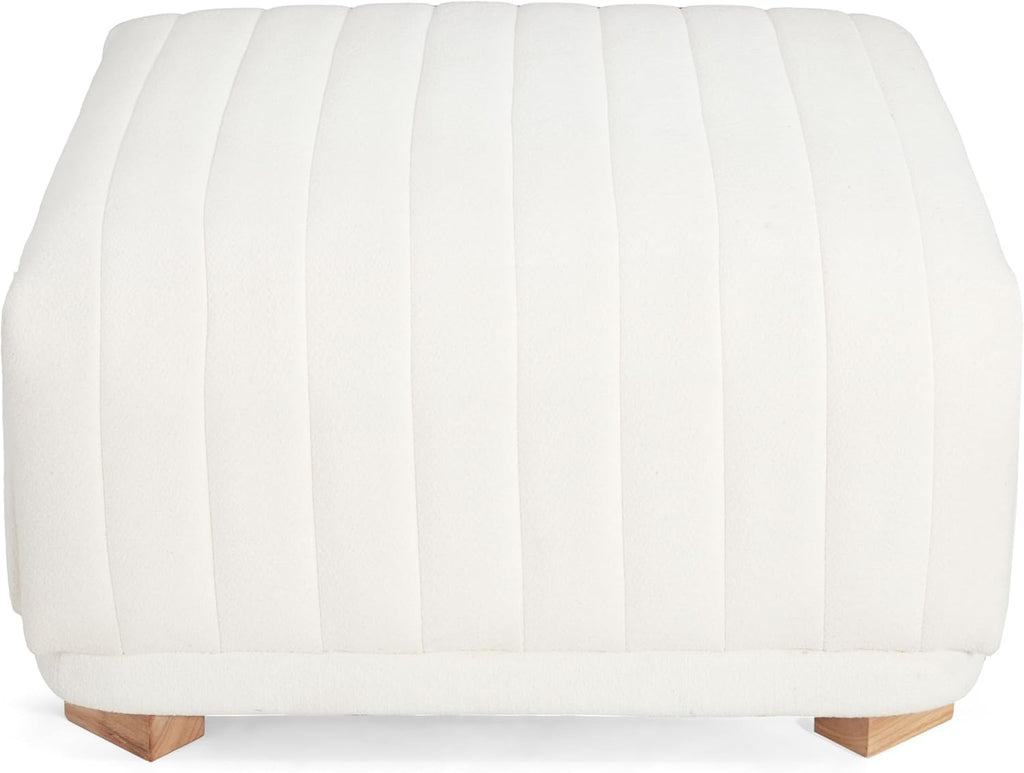 Christopher Knight Home Reyno Upholstered Ottoman with Storage for Living Room, Chenille Fabric Storage Ottoman Foot Rest with Side Drawers, Modern Square Coffee Table with Wooden Frame, Light Beige