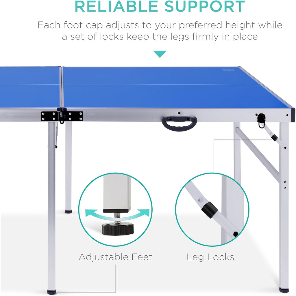 Best Choice Products Portable Ping Pong Table, Mid-Size Folding Indoor Outdoor Table Tennis w/ 2 Paddles, 4 Balls Included, Carrying Bag