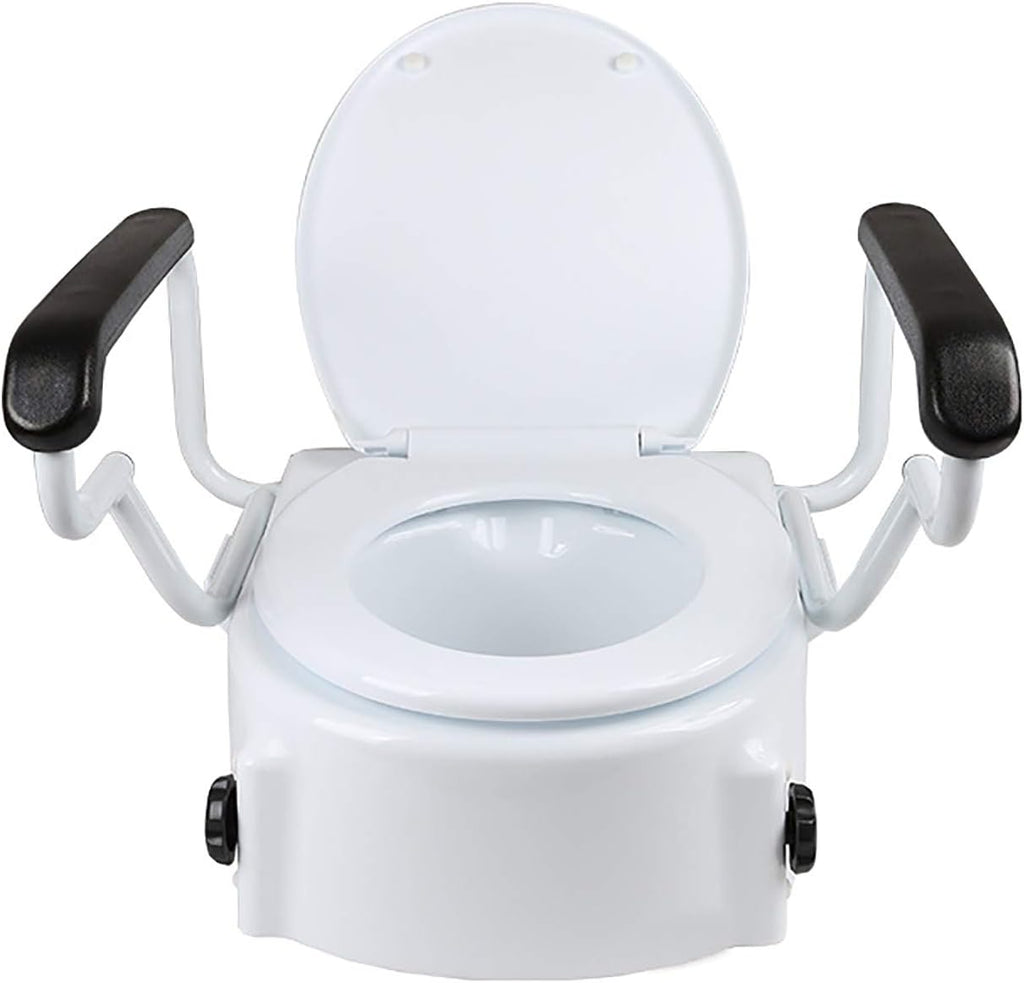 Raised Toilet Seat with Armrests Adjustable Height Disability Aid - Elderly & Disabled Bathroom Safety Seat for Safety and Comfort