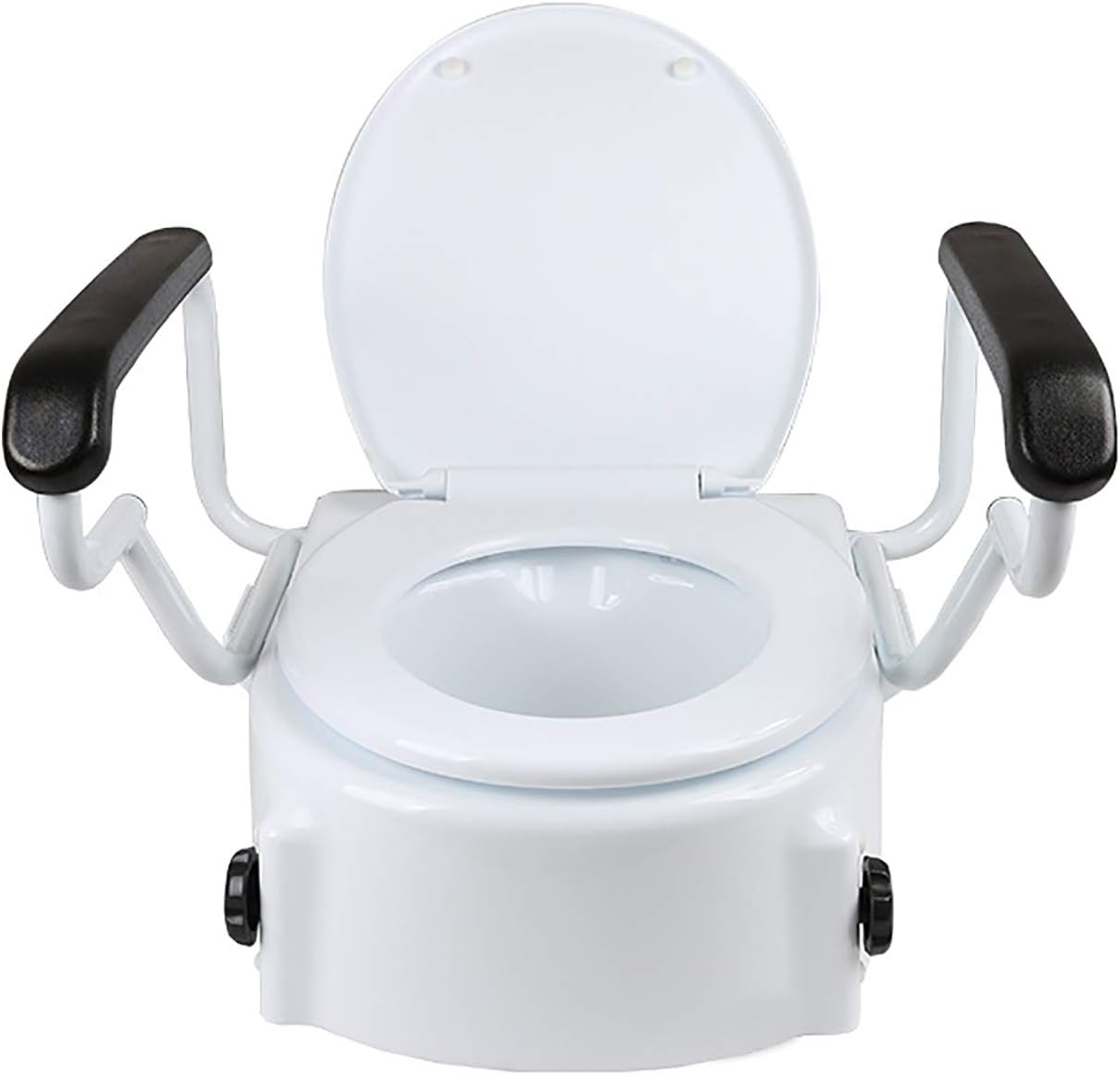 Raised Toilet Seat with Armrests Adjustable Height Disability Aid - Elderly & Disabled Bathroom Safety Seat for Safety and Comfort