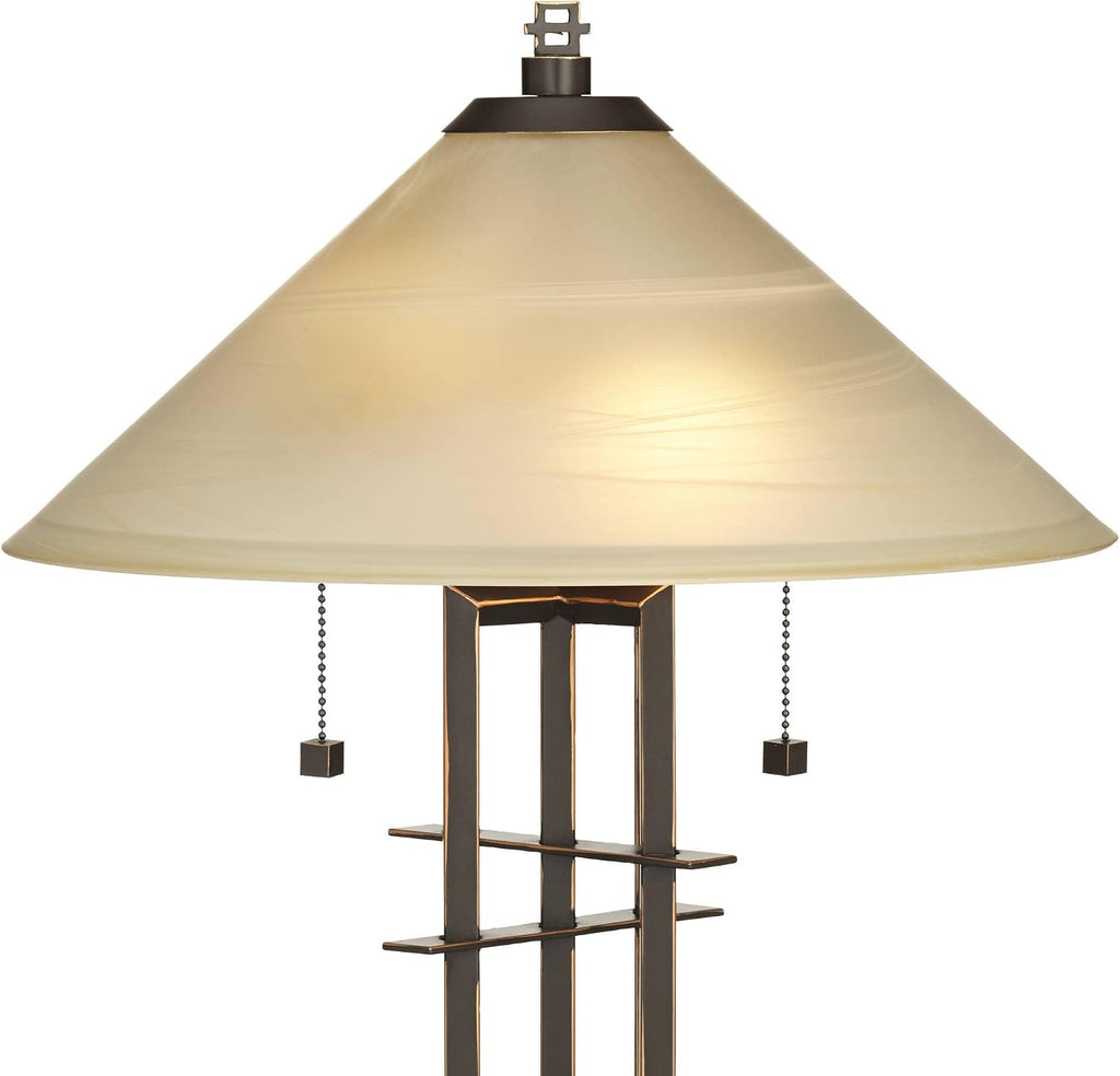 Franklin Iron Works Metro Collection Planes 'n' Posts Mission Rustic Accent Table Lamp 23.5' High Bronze Cone Alabaster Art Glass Shade Decor for Living Room Bedroom House Bedside (Color May Vary)