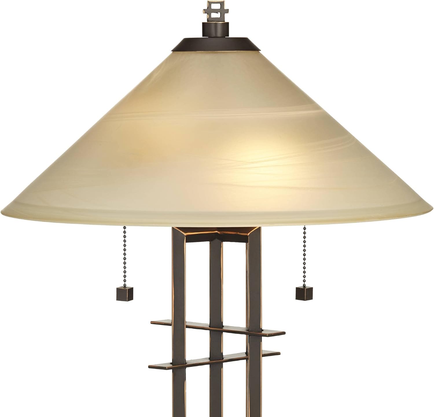 Franklin Iron Works Metro Collection Planes 'n' Posts Mission Rustic Accent Table Lamp 23.5' High Bronze Cone Alabaster Art Glass Shade Decor for Living Room Bedroom House Bedside (Color May Vary)
