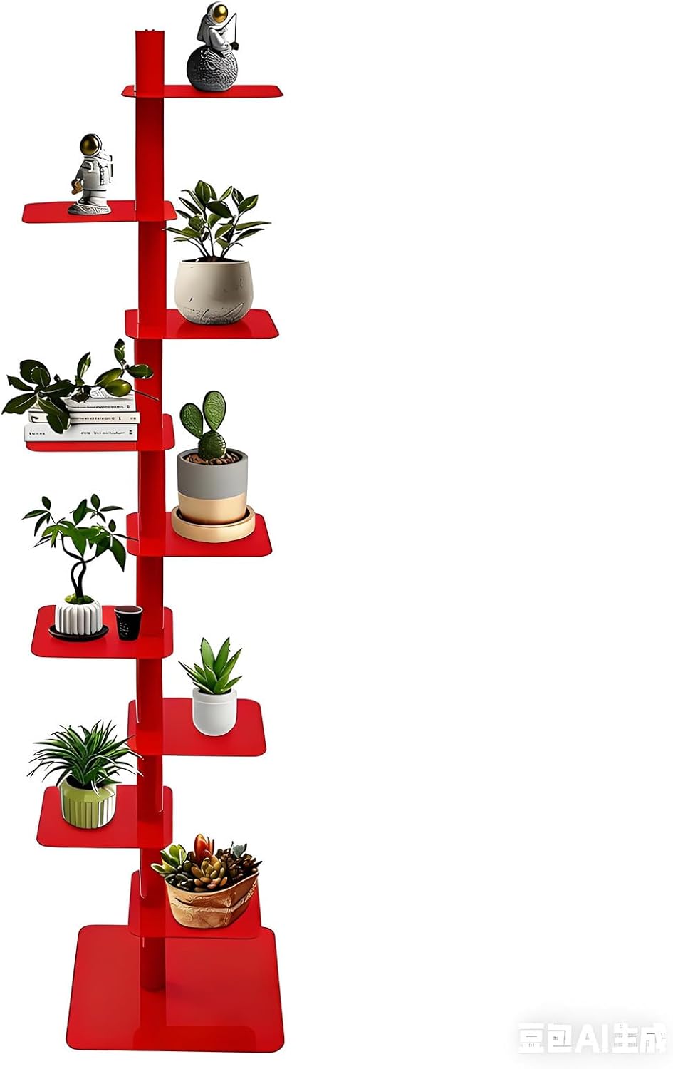 360° Rotating Bookshelf, 9-Tier Metal Spine Book Tower, Floor Standing Narrow Corner Bookcase - Space-Saving Storage,Tower Bookshelf for Living Room, Bedroom Red