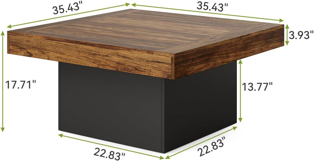 LITTLE TREE Square Coffee Table with LED Lights, 35-inch Living Room Tables, Modern Coffee Tables for Living Room, Brown and Black Wooden Center Table Cocktail Table for Home