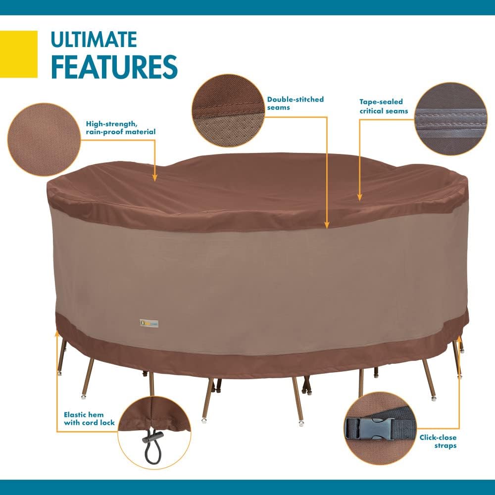 DUCKCOVERS Ultimate Water-Resistant 96 Inch Round Patio Table & Chair Set Cover, Outdoor Table Cover