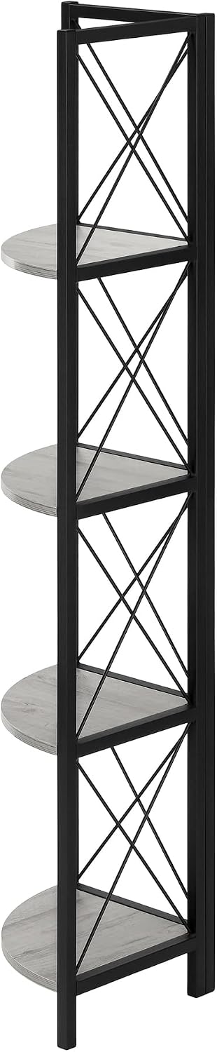 Bookshelf, Bookcase, Etagere, Corner, 4 Tier, 60' h, Office, Bedroom, Grey Laminate, Black Metal, Contemporary, Modern