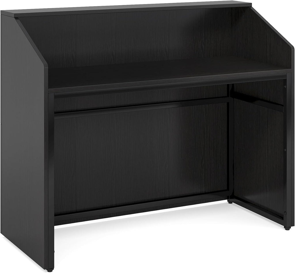 Tribesigns Reception Desk with Counter, Modern Front Desk Reception Room Table with Cable Grommet, 47 inch Retail Counter for Checkout, Lobby, Beauty Salon, Home Office Desk, Black