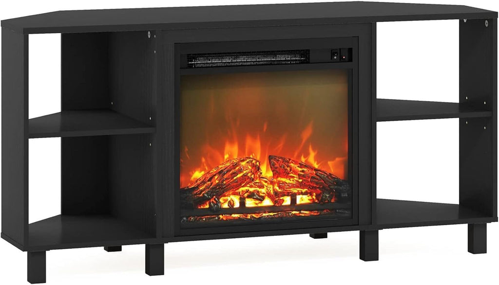 HomeStock Electric Fireplace TV Stand - Corner Entertainment Center for TVs up to 55 Inch Americano and Black/Corner with Legs