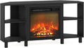 HomeStock Electric Fireplace TV Stand - Corner Entertainment Center for TVs up to 55 Inch Americano and Black/Corner with Legs