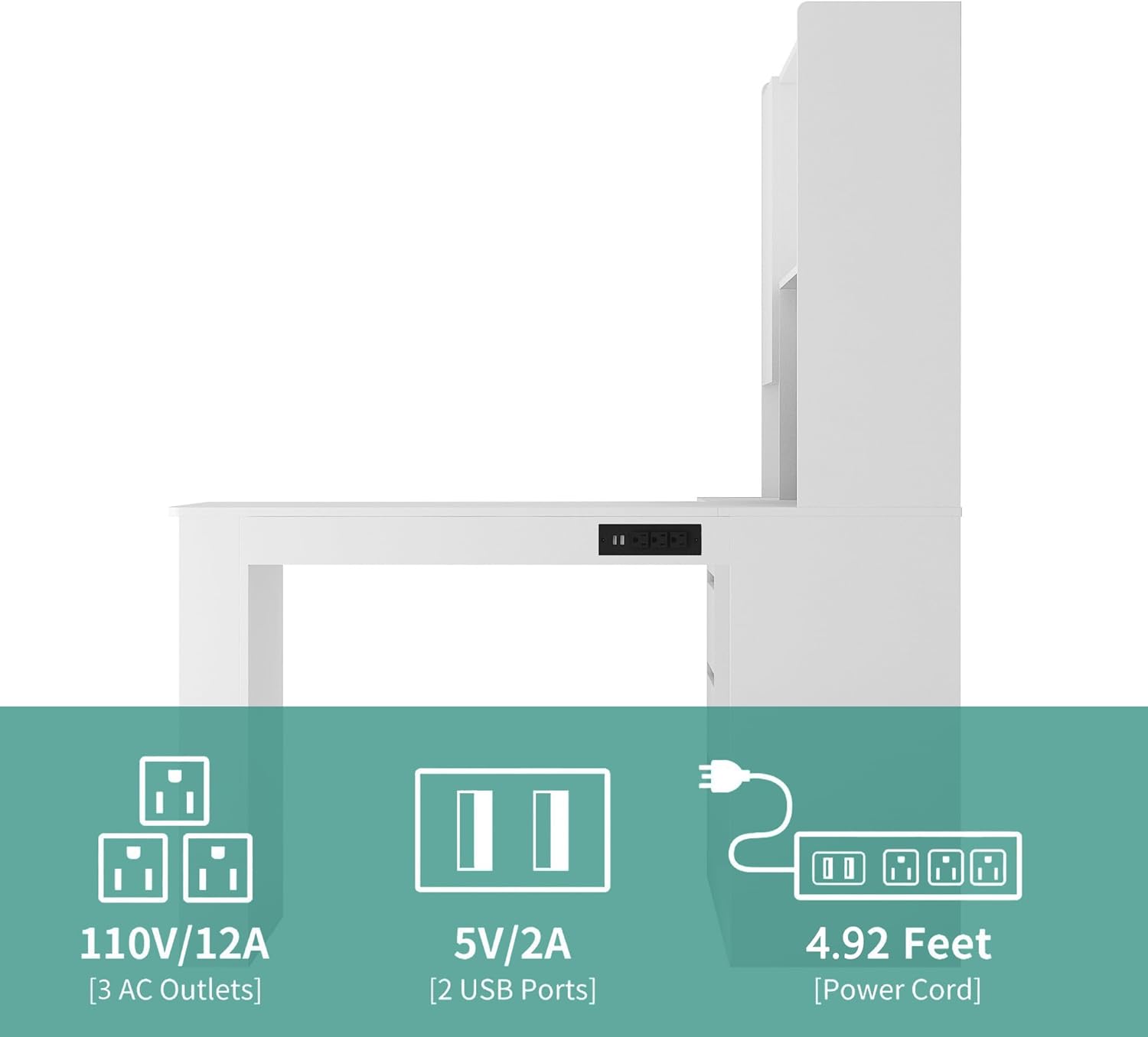 White L-Shaped Home Office Desk with Hutch & Drawers, Modern Corner Desk with LED Light & Bookshelf, Wood Study Writing Table Gaming Computer Desk for Bedroom, Home