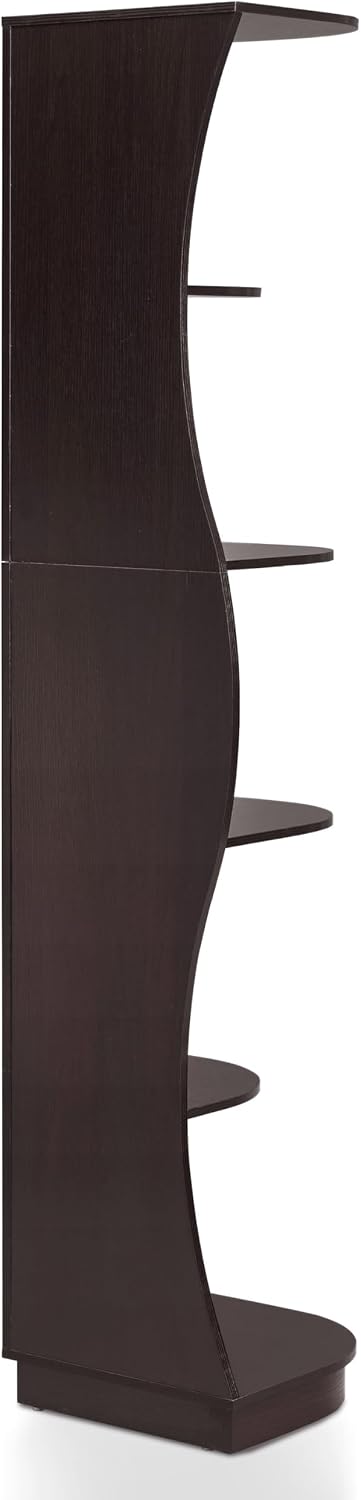 Homes: Inside + Out Connelly Modern 5 Shelf LED Bookcase, Unique Thin Wood Bookshelf with Storage and Remote, Office Shelving,Tall Book Shelf for Bedroom, Living Room and Small Spaces, Cappuccino