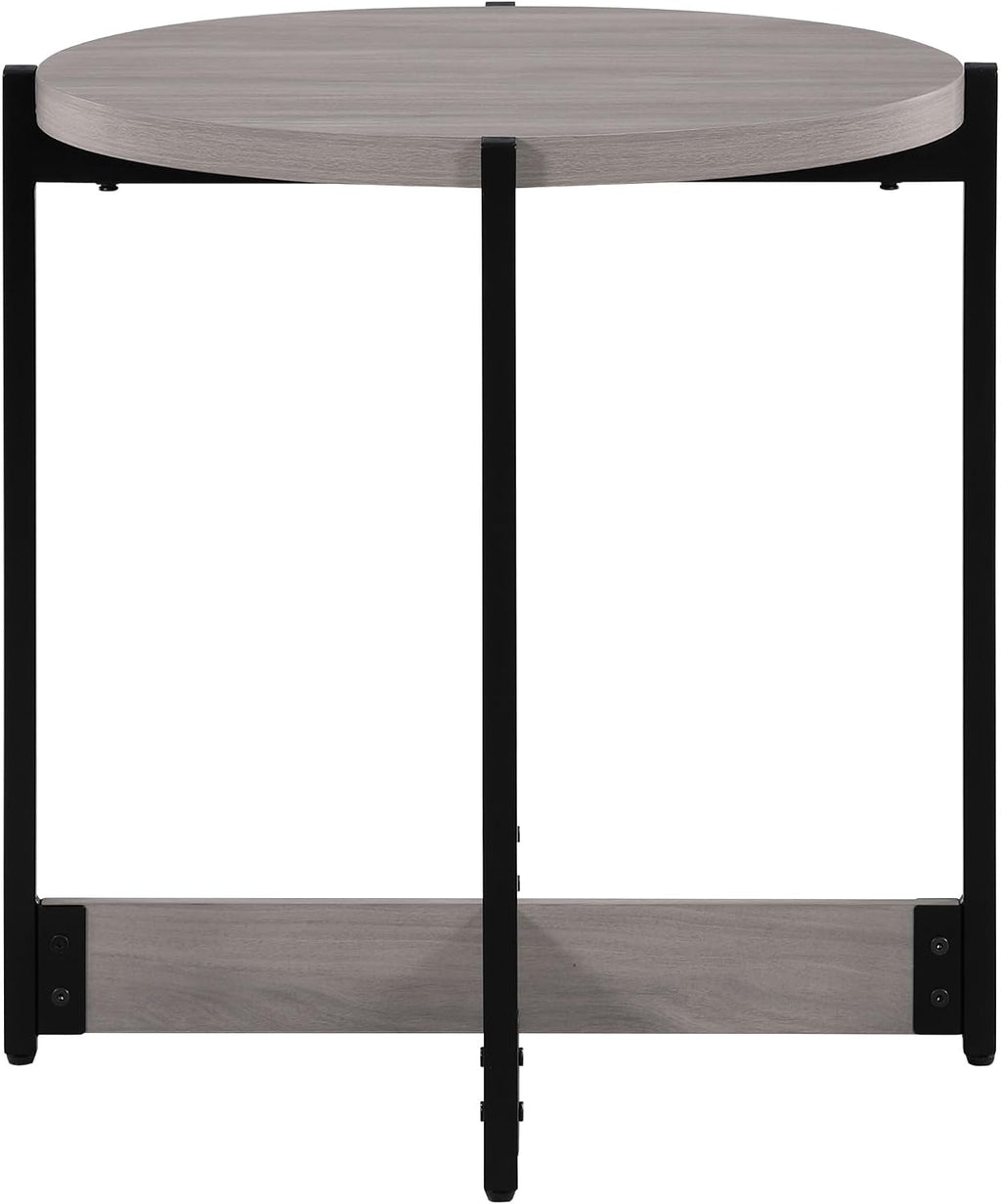 OSP Home Furnishings 3 Piece Occasional Table Set for Livingroom; One Coffee Table and Two Side Tables, Grey Woodgrain Finish with Black Metal