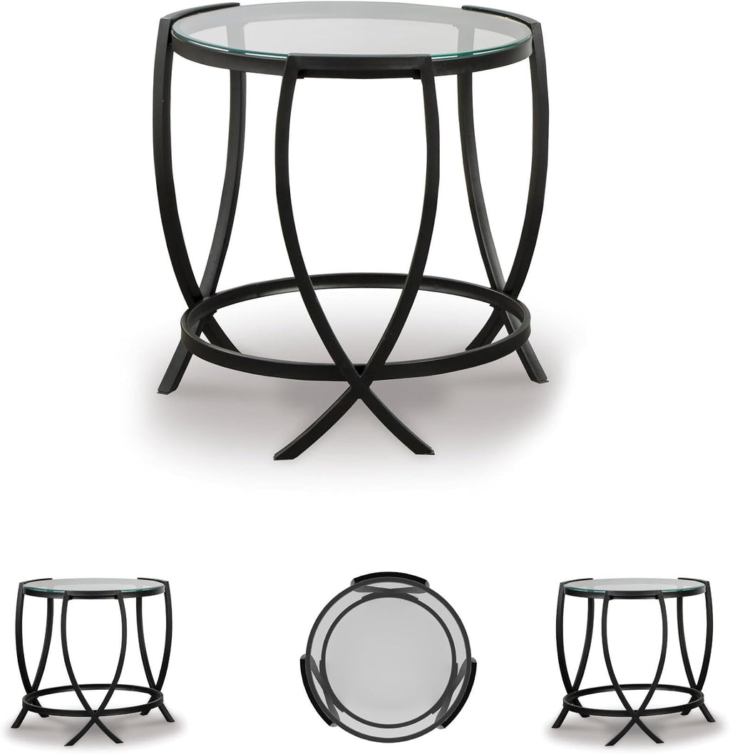 Signature Design by Ashley Tarrin Contemporary Glass Top Round 3-Piece Table Set, Includes Coffee Table and 2 End Tables, Black