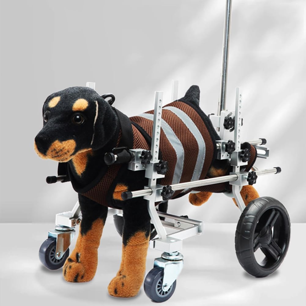 Dog Walking Disability Cart, Elderly Dog Scooter, Four-Wheel Adjustable Auxiliary Cart with Cart Handle, Suitable for Dogs with Limited Mobility,Orange