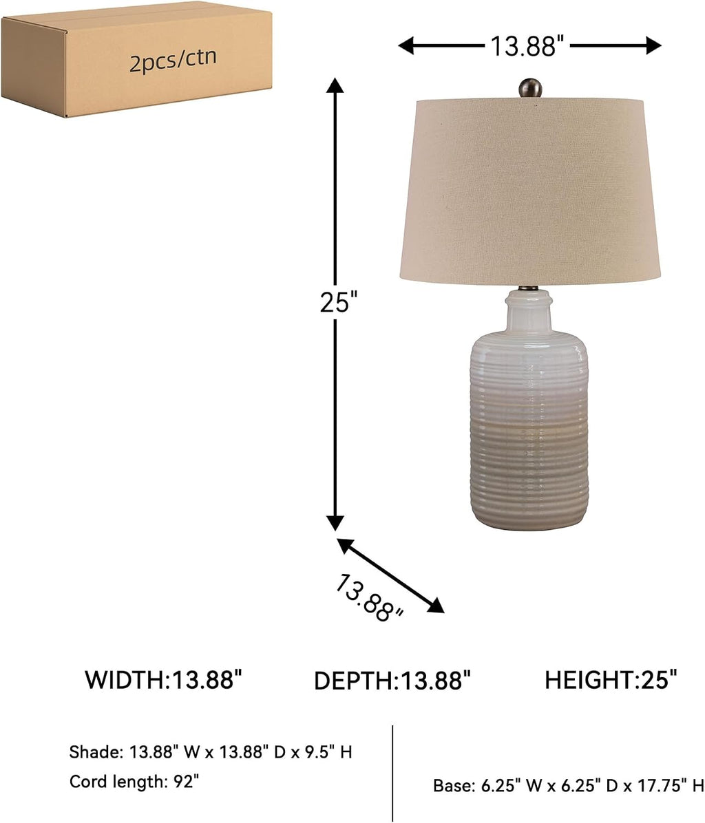 Signature Design by Ashley Marnina 25.5' Neutral Ceramic Table Lamp Set, 2 Count, Taupe