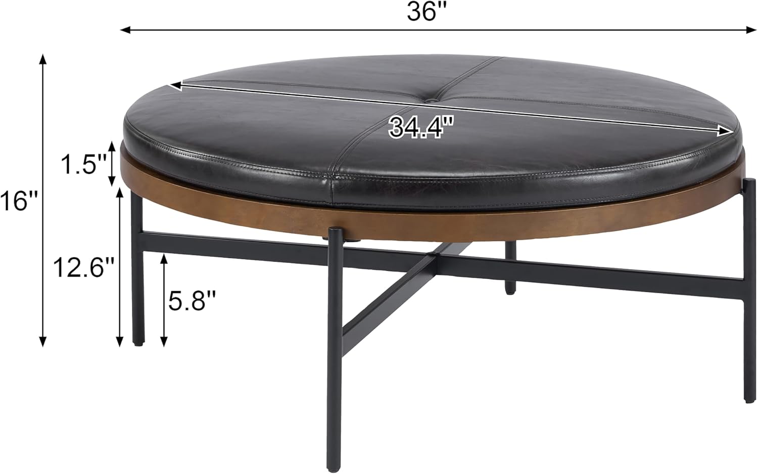 Christopher Knight Home Neapo Modern Round Ottoman Coffee Table, Faux Leather Cocktail Ottoman for Living Room Sofa, Entryway Comfortable Footstool, Durable Metal Frame Ottoman Foot Rest, Dark Brown