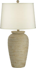 John Timberland Austin Country Cottage Southwest Style Jug-Shaped Table Lamp 28' Tall Sand Tone Desert Ridged Cream Linen Drum Shade for Living Room Bedroom House Bedside Nightstand Home Office