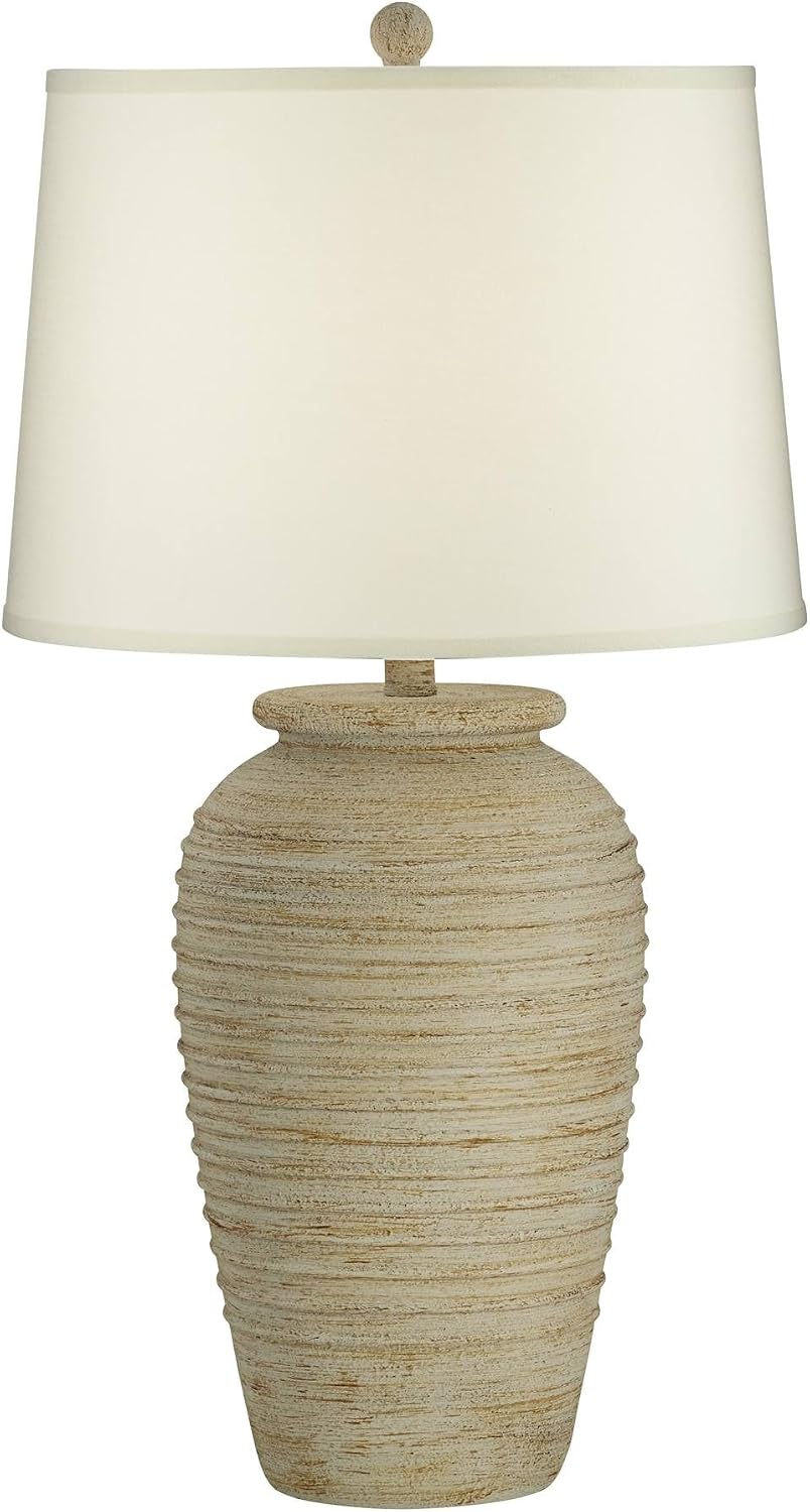 John Timberland Austin Country Cottage Southwest Style Jug-Shaped Table Lamp 28' Tall Sand Tone Desert Ridged Cream Linen Drum Shade for Living Room Bedroom House Bedside Nightstand Home Office