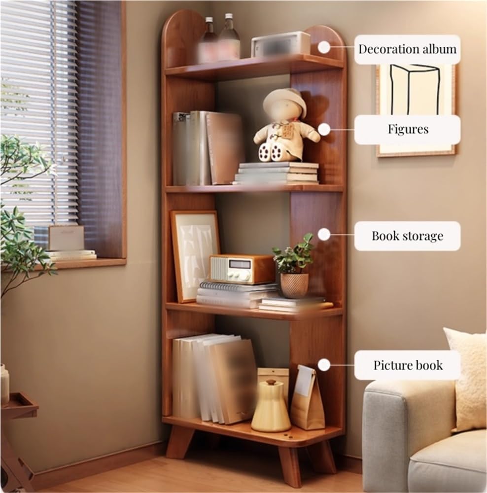 Solid Wood Floor-Standing Storage Rack, Modern Minimalist Storage Shelf, Corner Storage Rack, Corner Bookcase for Bedroom, Living Room(Gray)