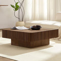35.43'' Square Coffee Table for Living Room Fluted Coffee Table Modern Pedestal Center Tables for Apartment (Walnut)