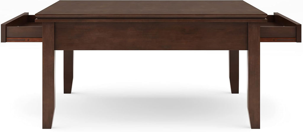 SIMPLIHOME Artisan Square Coffee Table - 36 inch Wide Solid Wood Transitional Cocktail Table in Russet Brown, Classic Living Room Table with Slatted Open Shelf and Contemporary Framed Top Design
