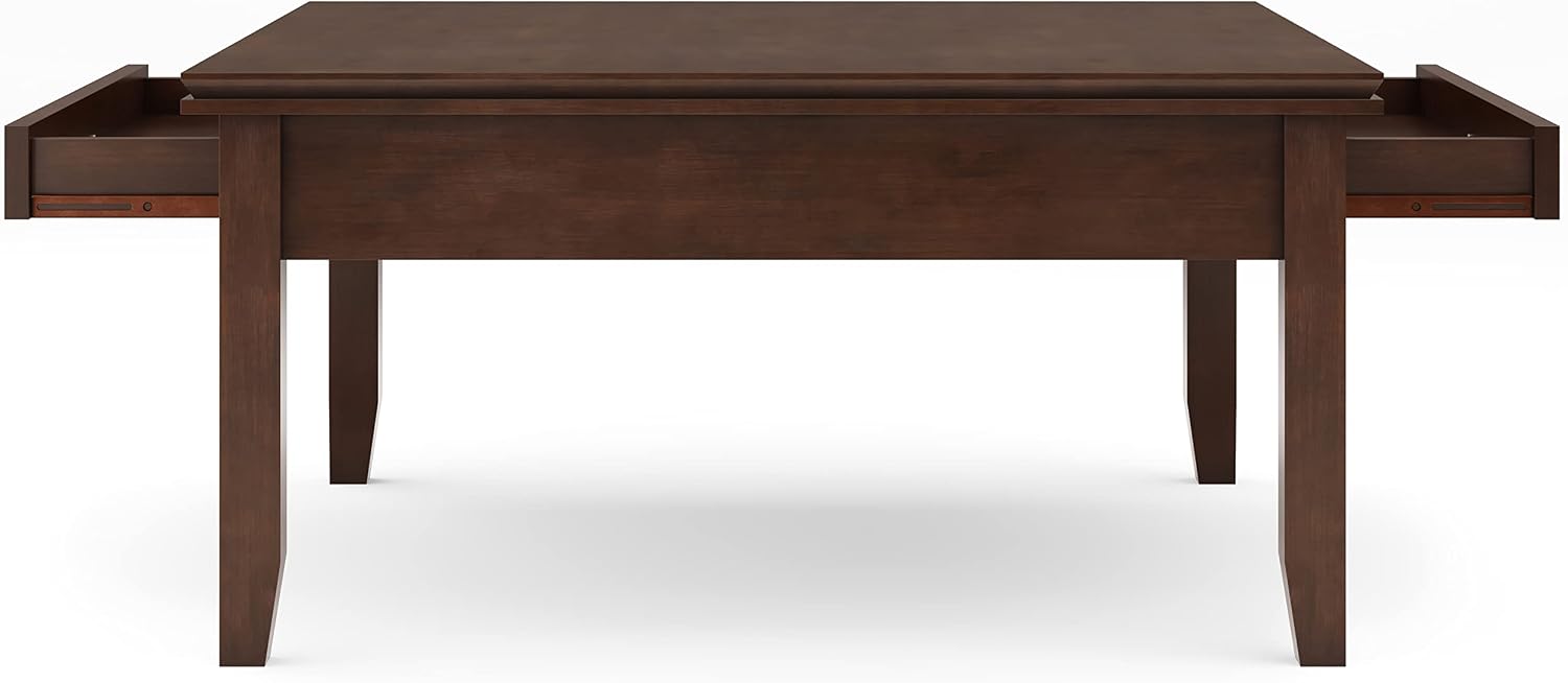 SIMPLIHOME Artisan Square Coffee Table - 36 inch Wide Solid Wood Transitional Cocktail Table in Russet Brown, Classic Living Room Table with Slatted Open Shelf and Contemporary Framed Top Design