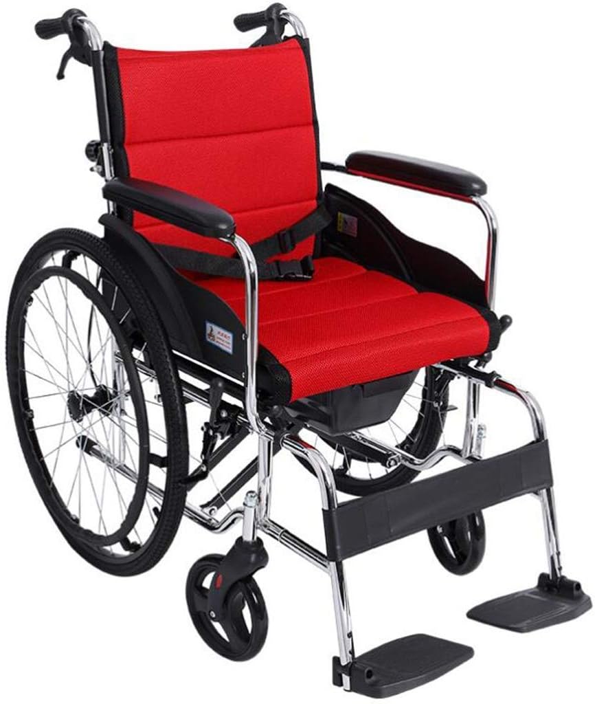 Wheelchair Foldable, Self-Propelled with Adjustable Pedals Non-Pneumatic Tire Honeycomb Breathable Cushion Disabled/Elderly Push Scooter,Red (Red)(Red)