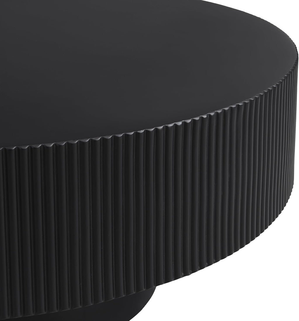 SOFTSEA Round Coffee Table for Living Room, Modern Drum Center Table, Fluted Side Table with Sturdy Base for Bedroom, Office, Apartment, 35.4'L x 35.4'W x 16.7'H, Black